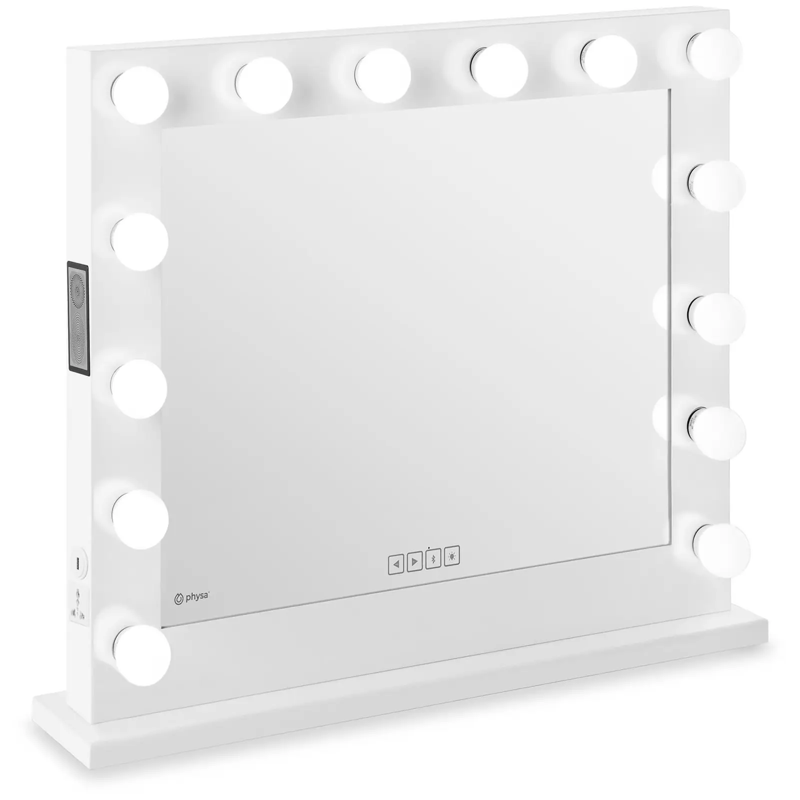 Hollywoodské zrcadlo - bílé - 14 LED diod - hranaté- reproduktor