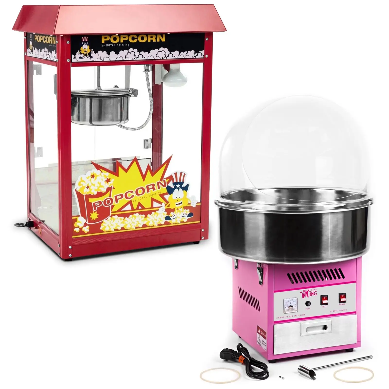 Stroj na popcorn a stroj na cukrovou vatu v sadě - 1 600 W / 1 200 W - ochranný kryt