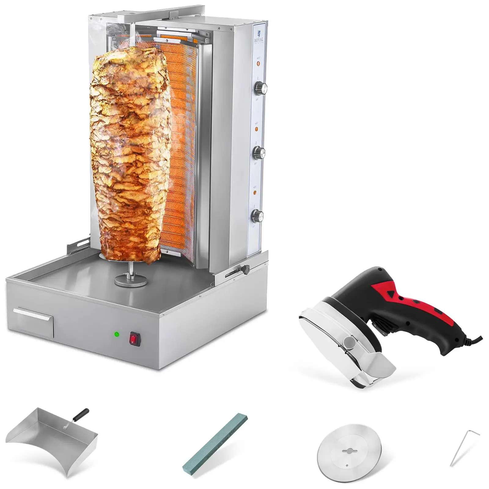 Elektrický gril na kebab - sada - s nožem na kebab